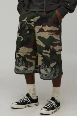 Short Cargo Long Baggy Délavé Flamme
