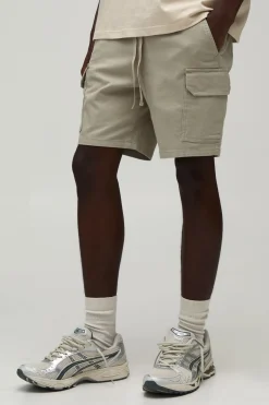 boohooMAN Short Cargo Mi-long Ajusté En Sergé De Twill Essentiel<Homme Shorts|Essentiels