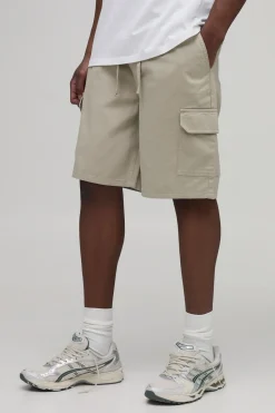 Short Cargo Mi-long En Twill Coupe Décontractée Taille Élastiquée Essentiel Tall