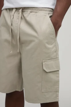 Short Cargo Mi-long En Twill Coupe Décontractée Taille Élastiquée Essentiel Tall