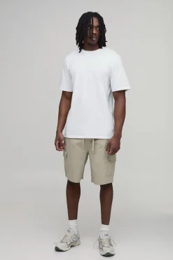 Short Cargo Mi-long En Twill Coupe Décontractée Taille Élastiquée Essentiel Tall