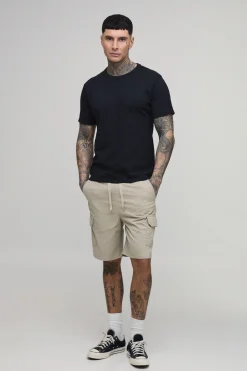 boohooMAN Short Cargo Mi-long En Twill À Taille Élastiquée Coupe Slim Essentiel Pour Grands<Homme Tout Afficher|Shorts Tall