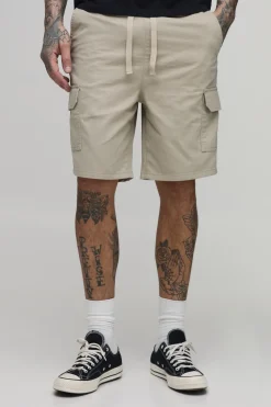 boohooMAN Short Cargo Mi-long En Twill À Taille Élastiquée Coupe Slim Essentiel Pour Grands<Homme Tout Afficher|Shorts Tall