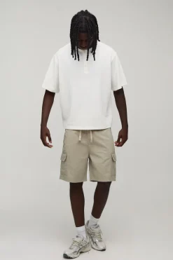 boohooMAN Short Cargo Mi-long En Twill À Taille Élastiquée Coupe Décontractée Essential<Homme Tout Afficher|Indispensables Grande Taille