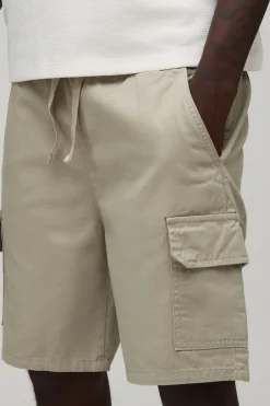 boohooMAN Short Cargo Mi-long En Twill À Taille Élastiquée Coupe Décontractée Essential<Homme Tout Afficher|Indispensables Grande Taille