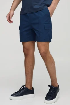 Short Cargo Slim à Plis Stretch Technique avec Taille Élastiquée
