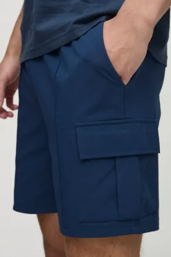 Short Cargo Slim à Plis Stretch Technique avec Taille Élastiquée