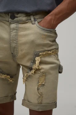 boohooMAN Short Carpenter Délavé Slim Stretch Multi Déchirures<Homme Denim|Denim