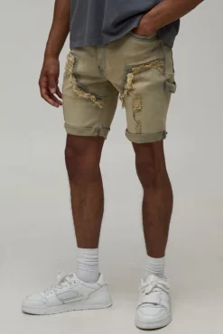 boohooMAN Short Carpenter Délavé Slim Stretch Multi Déchirures<Homme Denim|Denim