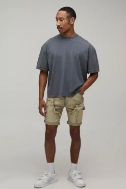 boohooMAN Short Carpenter Délavé Slim Stretch Multi Déchirures<Homme Denim|Denim