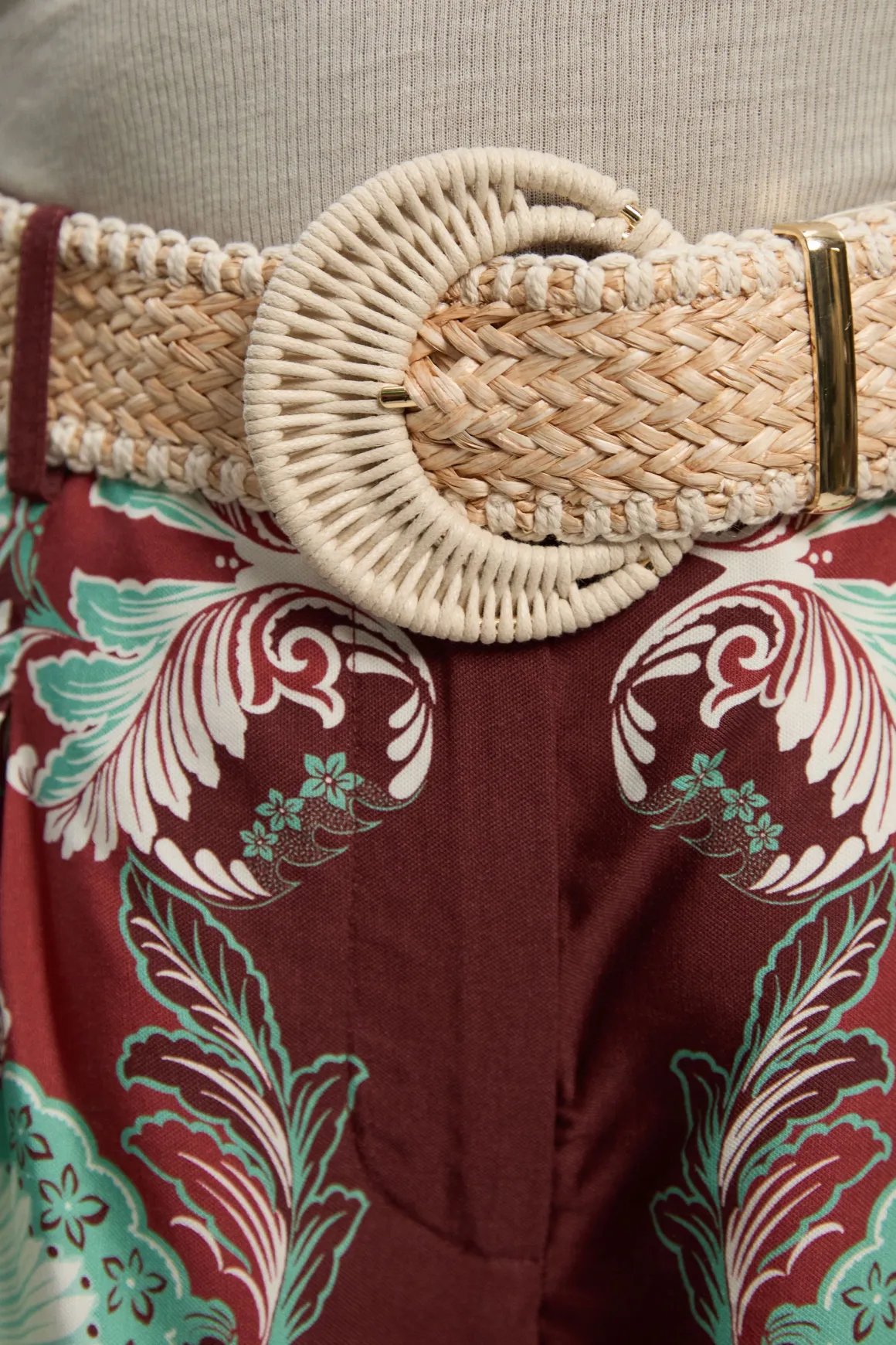 Short City Tissé À Imprimé Viscose Lin Miroité Avec Ceinture En Raphia