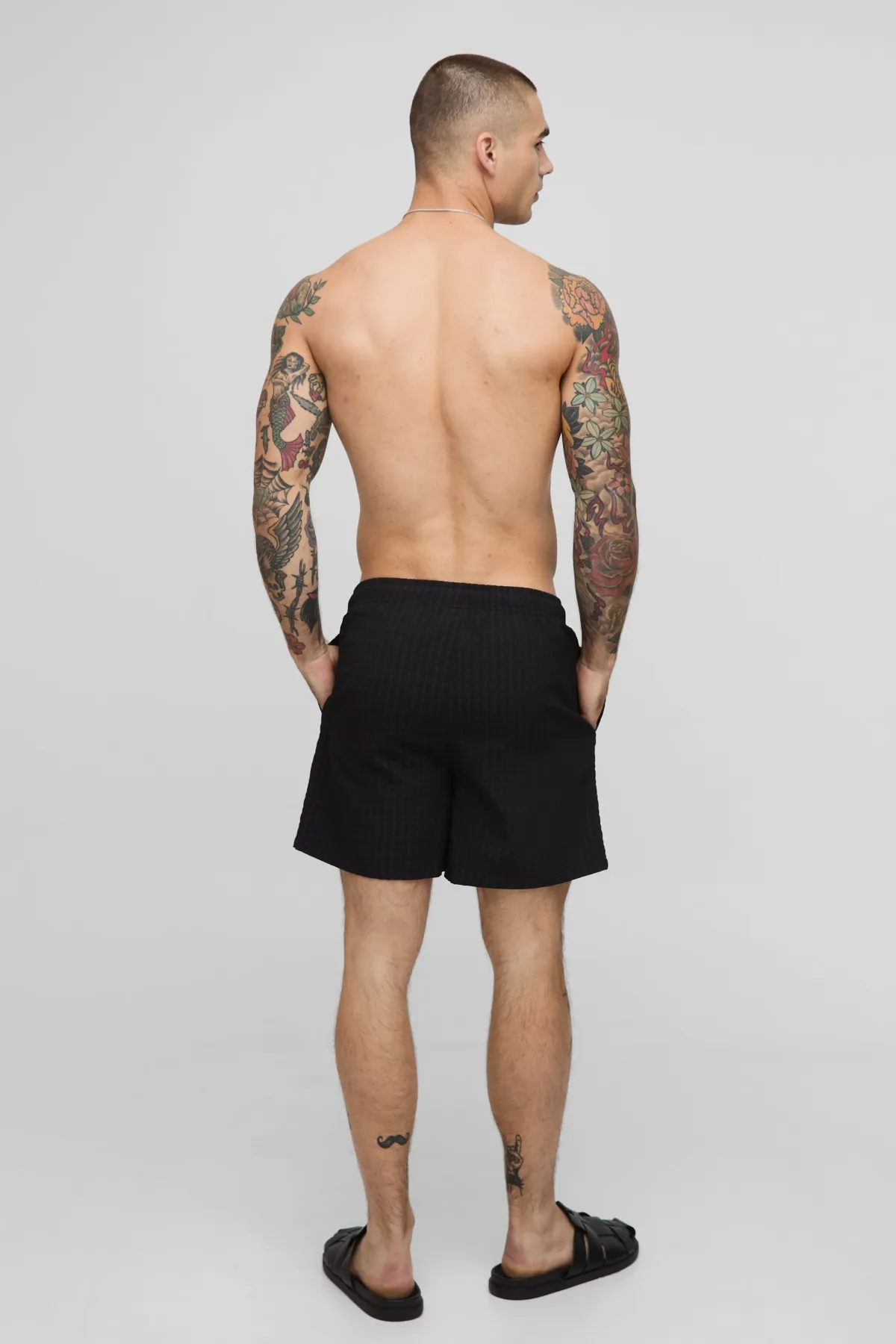 boohooMAN Short de bain à carreaux en seersucker mi-long<Homme Shorts|Maillots De Bainnouveau