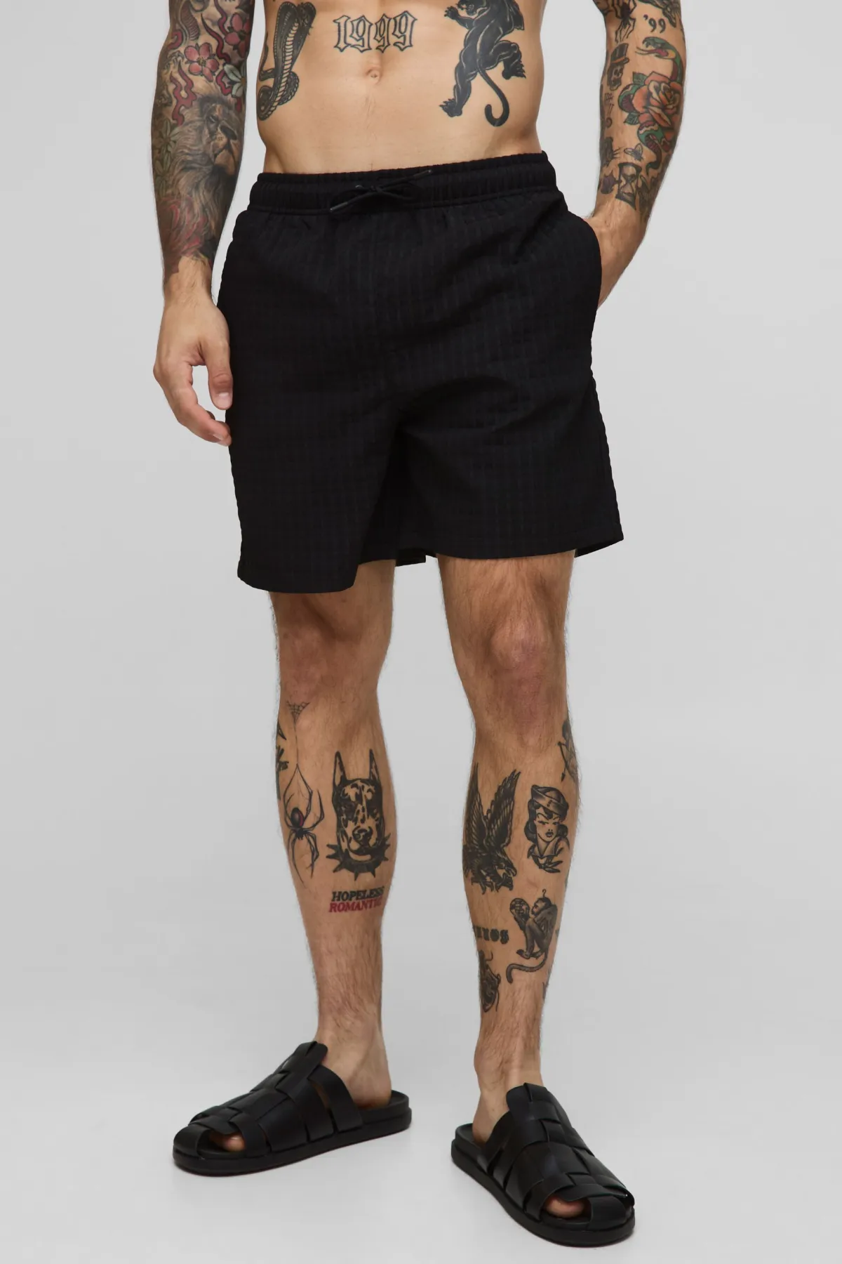 boohooMAN Short de bain à carreaux en seersucker mi-long<Homme Shorts|Maillots De Bainnouveau