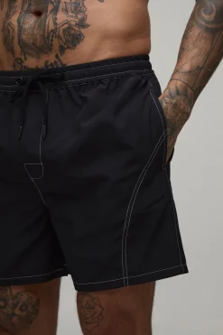boohooMAN Short De Bain Coupe Courte Avec Surpiqûres Contrastées<Homme Shorts