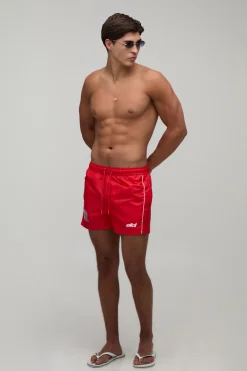 Short De Bain Court Brodé Football Avec Passepoil