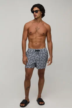boohooMAN Short De Bain Imprimé Abstrait Longueur Courte<Homme Maillots De Bainnouveau