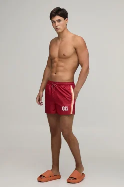 boohooMAN Short De Bain Longueur Courte À Bandes Latérales Et Appliqué À Panneaux<Homme Shorts|Maillots De Bainnouveau