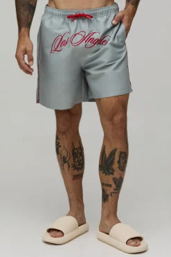 Short De Bain Mi-long Avec Broderie À L'entrejambe