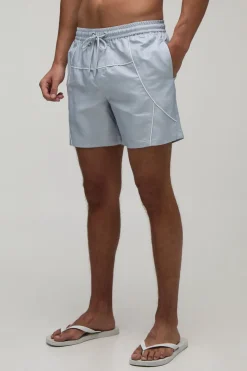 Short De Bain Mi-long Avec Passepoil Contrasté