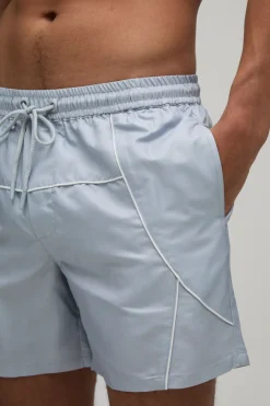 Short De Bain Mi-long Avec Passepoil Contrasté