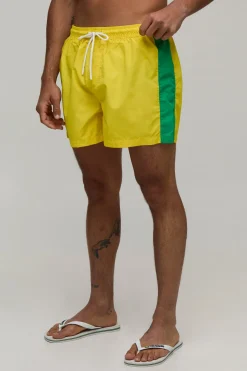 Short De Bain Mi-Long À Bandes Latérales