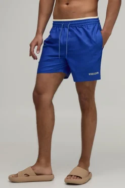 boohooMAN Short De Bain Mi-long À Double Ceinture Contrastée<Homme Shorts|Maillots De Bainnouveau