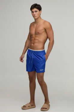 boohooMAN Short De Bain Mi-long À Double Ceinture Contrastée<Homme Shorts|Maillots De Bainnouveau