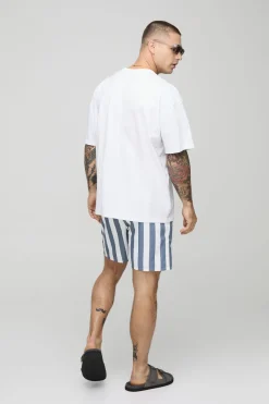 boohooMAN Short de bain mi-long imprimé à larges rayures<Homme Shorts|Maillots De Bainnouveau