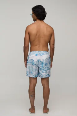 Short De Bain Mi-long Imprimé Stade De Football Urbain