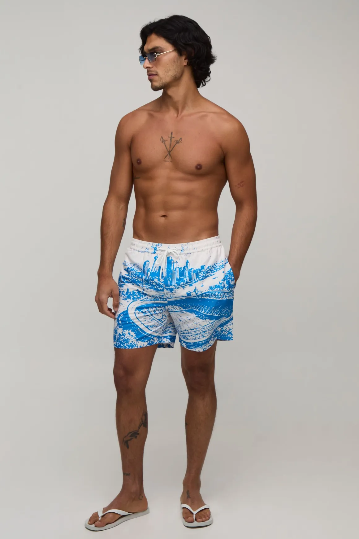 Short De Bain Mi-long Paysage Urbain Stade De Football