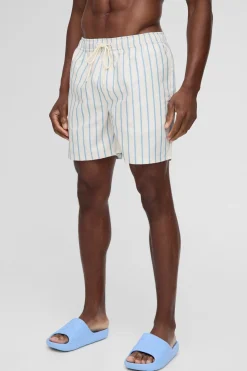 boohooMAN Short de bain mi-long rayé<Homme Shorts|Maillots De Bainnouveau