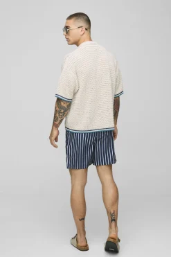 boohooMAN Short de bain mi-long rayé de marque<Homme Shorts|Maillots De Bainnouveau