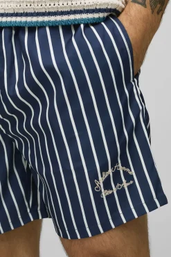 boohooMAN Short de bain mi-long rayé de marque<Homme Shorts|Maillots De Bainnouveau