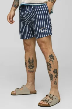 boohooMAN Short de bain mi-long rayé de marque<Homme Shorts|Maillots De Bainnouveau