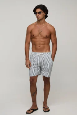 Short De Bain Mi-long À Rayures Seersucker