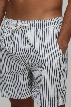Short De Bain Mi-long À Rayures Seersucker