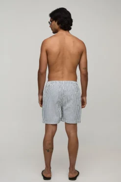 Short De Bain Mi-long À Rayures Seersucker