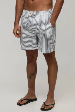 Short De Bain Mi-long À Rayures Seersucker