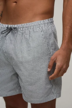 Short De Bain Mi-long À Rayures Seersucker
