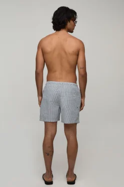 Short De Bain Mi-long À Rayures Seersucker