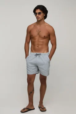 Short De Bain Mi-long À Rayures Seersucker