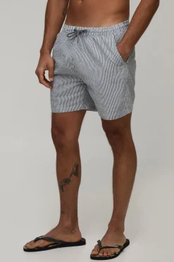 Short De Bain Mi-long À Rayures Seersucker