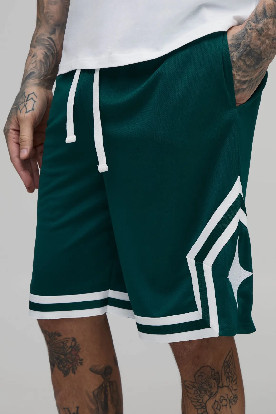 Short De Basketball Mi-long En Mesh Avec Bandes Décoratives Pour Homme Grand