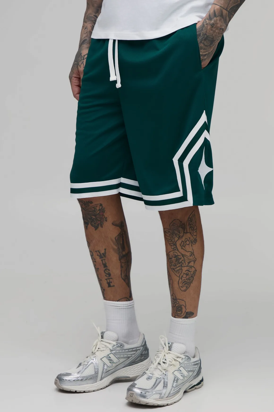 Short De Basketball Mi-long En Mesh Avec Bandes Décoratives Pour Homme Grand