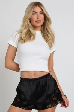 Short De Jogging En Satin Avec Bordure En Dentelle