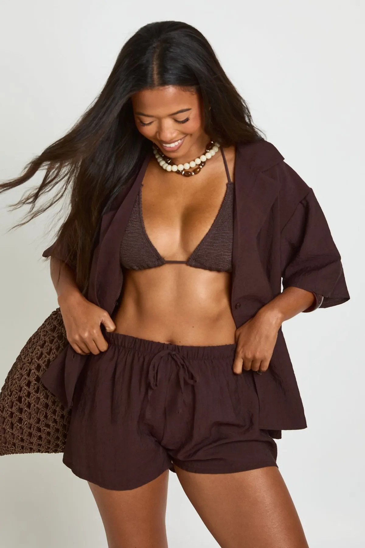 boohoo Short De Plage Effet Lin<Femme Tenues De Plage