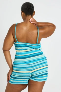 boohoo Short De Plage En Maille Rayée Grande Taille<Femme Tenues De Plage