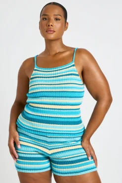 boohoo Short De Plage En Maille Rayée Grande Taille<Femme Tenues De Plage