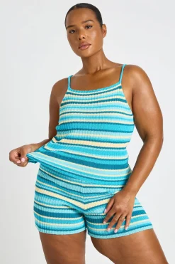 boohoo Short De Plage En Maille Rayée Grande Taille<Femme Tenues De Plage