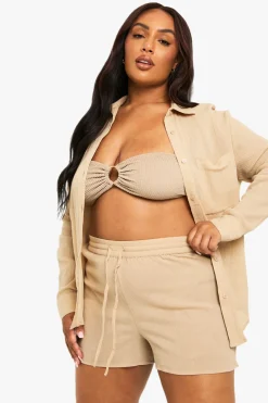 Short De Plage Grande Taille En Coton Froissé